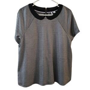 Elle Women's Short Sleeve Top Houndstooth‎ Peter Pan Collar Size Large